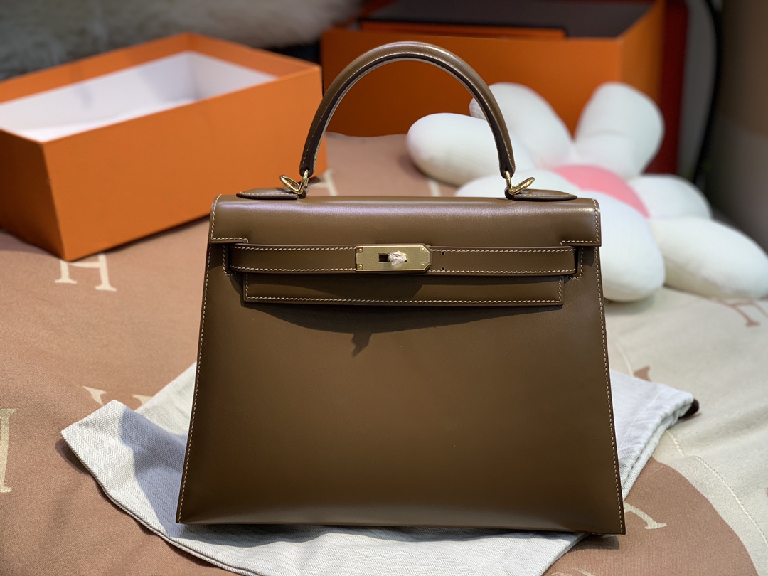 Hermes Kelly 25cm Handbag Shoulder Bag in Alezan Box Leather